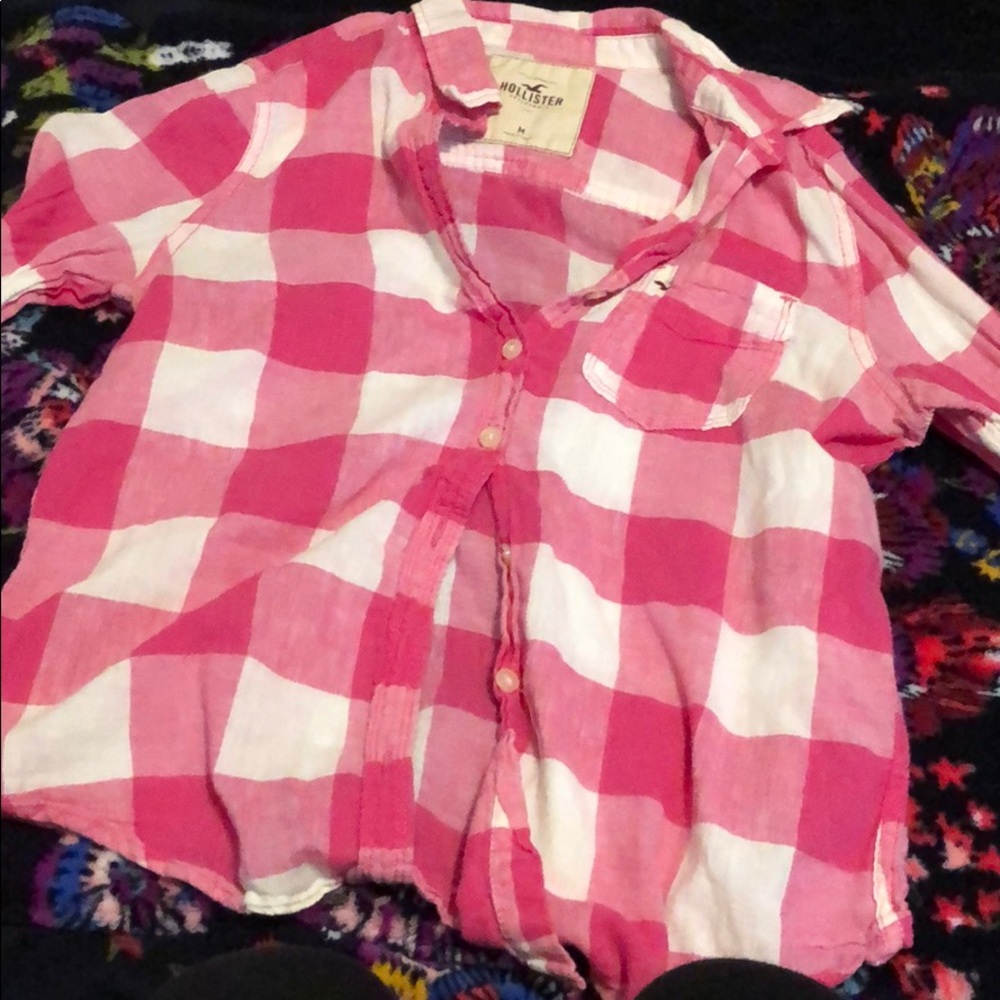 Hollister pink plaid top